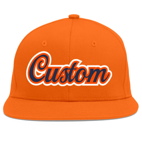 Custom Orange Navy-Orange Flat Eaves Sport Baseball Cap