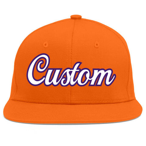 Custom Orange White-purple Flat Eaves Sport Baseball Cap