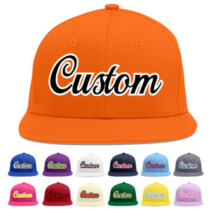 Custom Orange Black-White Flat Eaves Sport Baseball Cap