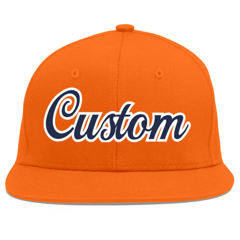Custom Orange Navy-White Flat Eaves Sport Baseball Cap