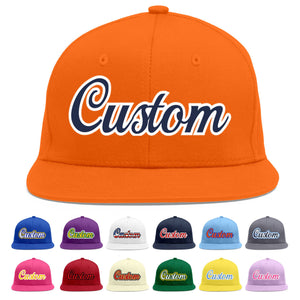 Custom Orange Navy-White Flat Eaves Sport Baseball Cap