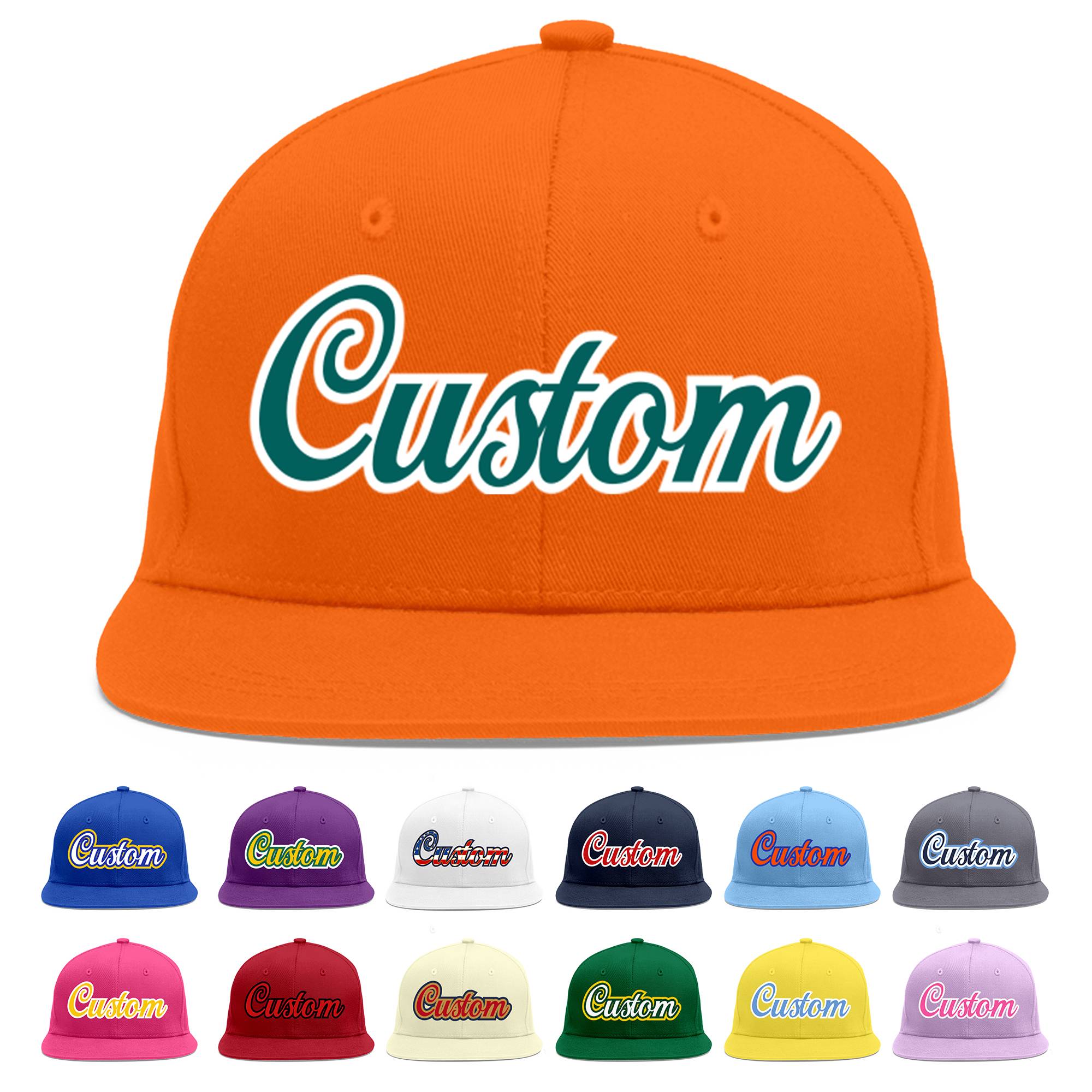 Casquette de baseball sport personnalisée Orange Aqua-White Flat Eaves