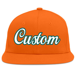 Custom Orange White-Aqua Flat Eaves Sport Baseball Cap