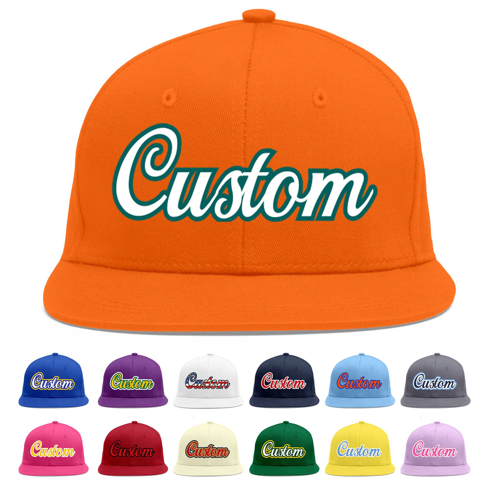 Custom Orange White-Aqua Flat Eaves Sport Baseball Cap