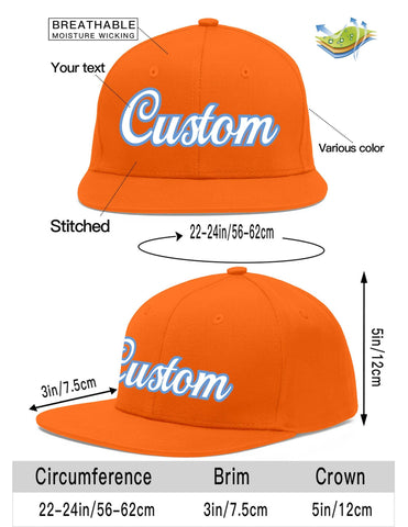 Custom Orange White-Light Blue Flat Eaves Sport Baseball Cap