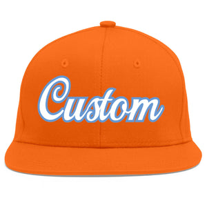 Custom Orange White-Light Blue Flat Eaves Sport Baseball Cap