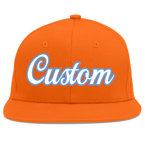 Custom Orange White-Light Blue Flat Eaves Sport Baseball Cap