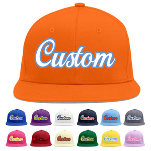 Custom Orange White-Light Blue Flat Eaves Sport Baseball Cap