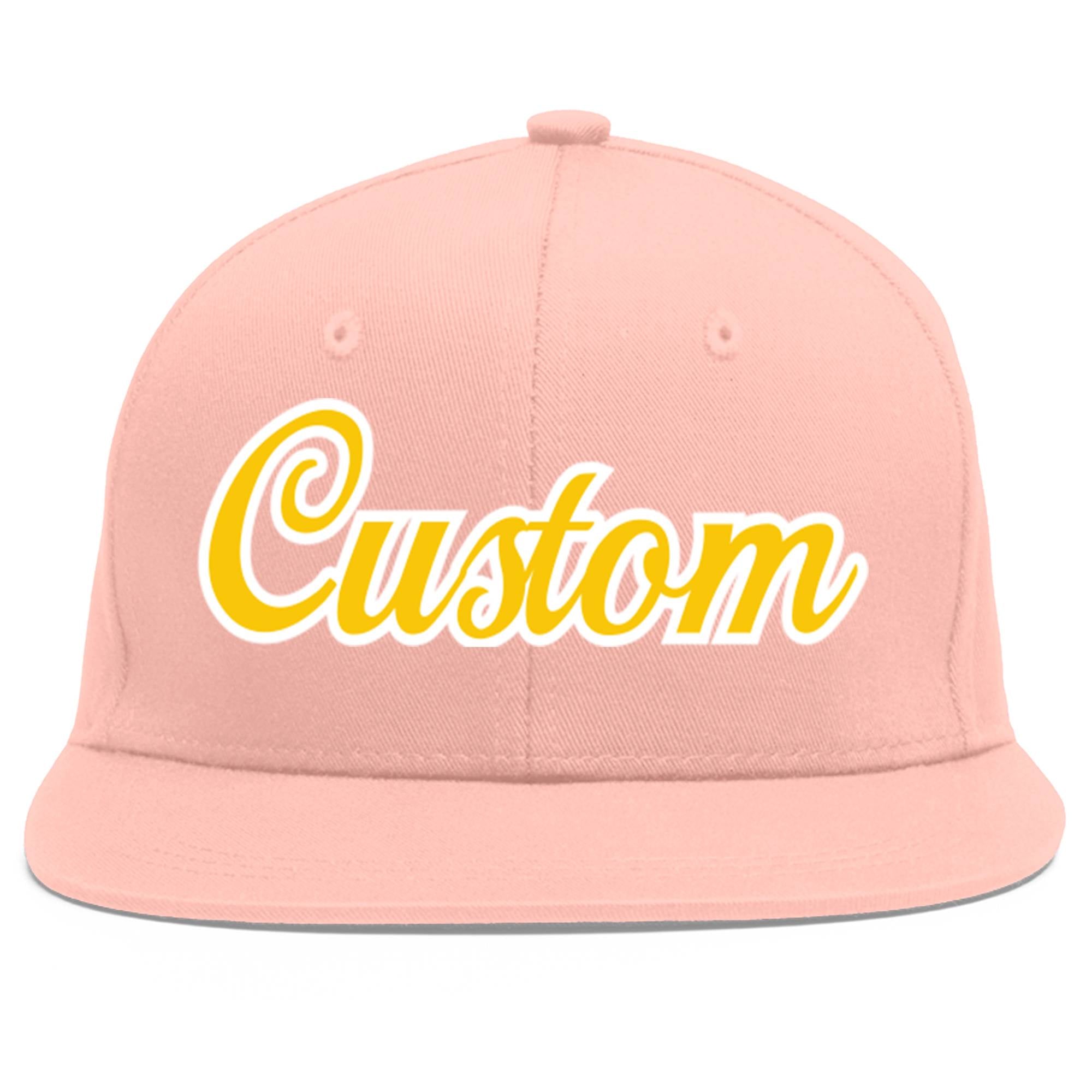 Casquette de baseball sport personnalisée rose or-blanc avec avant-toit plat