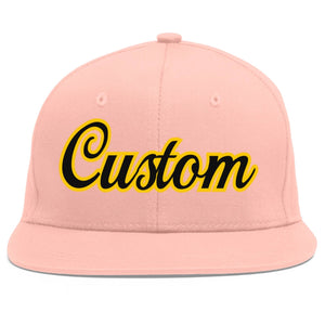 Custom Pink Black-Gold Flat Eaves Sport Baseball Cap