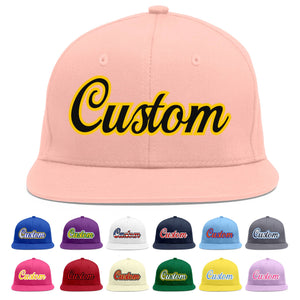 Custom Pink Black-Gold Flat Eaves Sport Baseball Cap