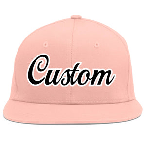 Custom Pink Black-White Flat Eaves Sport Baseball Cap