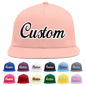 Custom Pink Black-White Flat Eaves Sport Baseball Cap