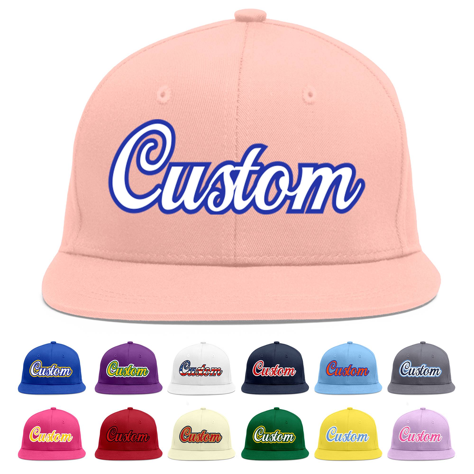 Custom Pink White-Royal Flat Eaves Sport Baseball Cap