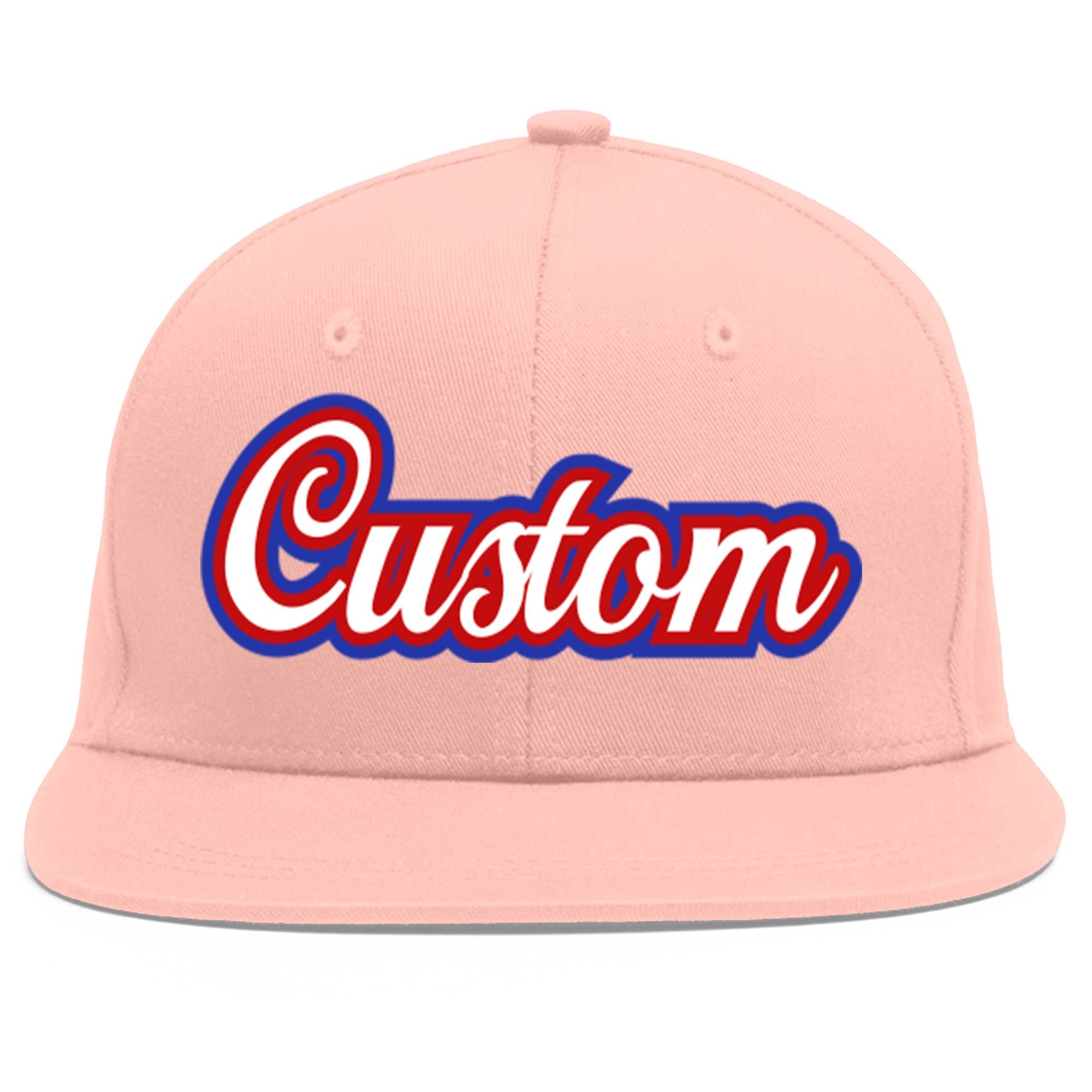 Custom Pink White-Red Flat Eaves Sport Baseball Cap