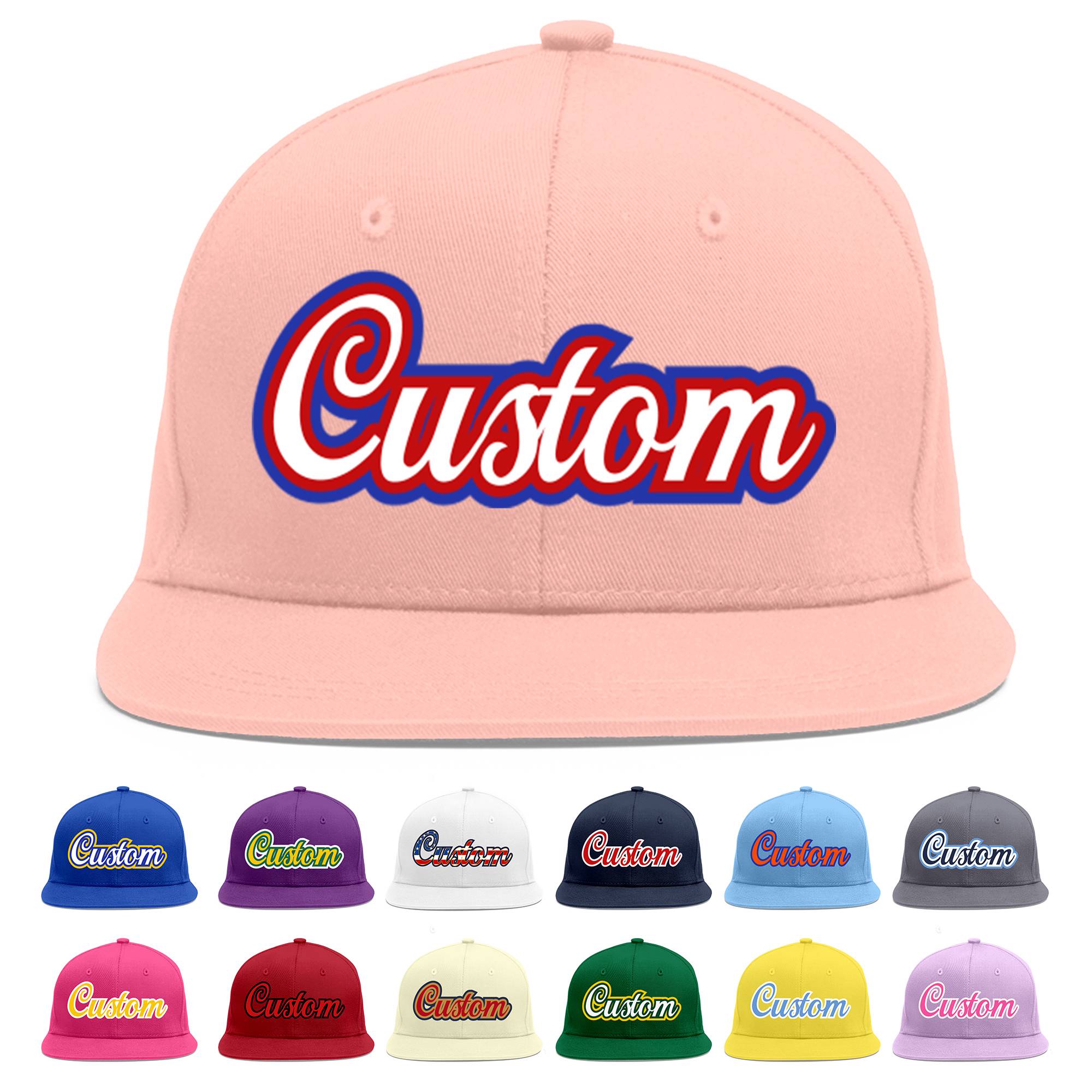 Custom Pink White-Red Flat Eaves Sport Baseball Cap