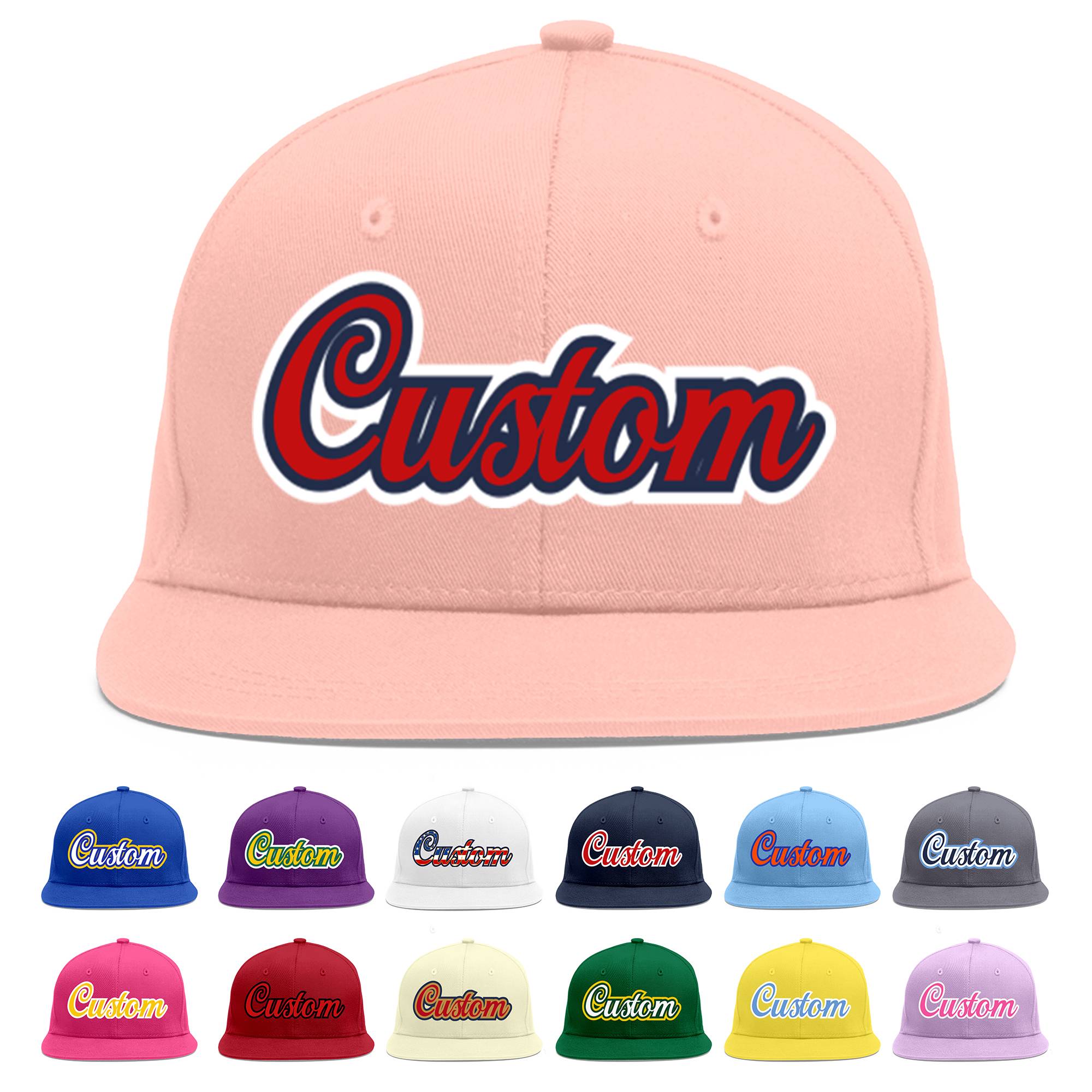 Custom Pink Red-Navy Flat Eaves Sport Baseball Cap