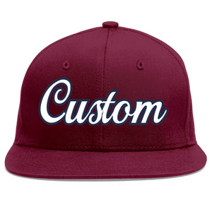 Custom Crimson White-Navy Flat Eaves Sport Baseball Cap