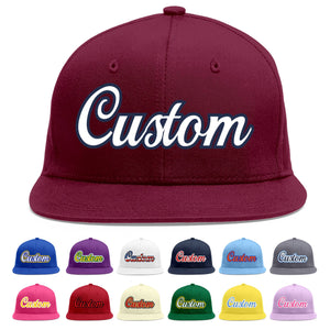 Custom Crimson White-Navy Flat Eaves Sport Baseball Cap