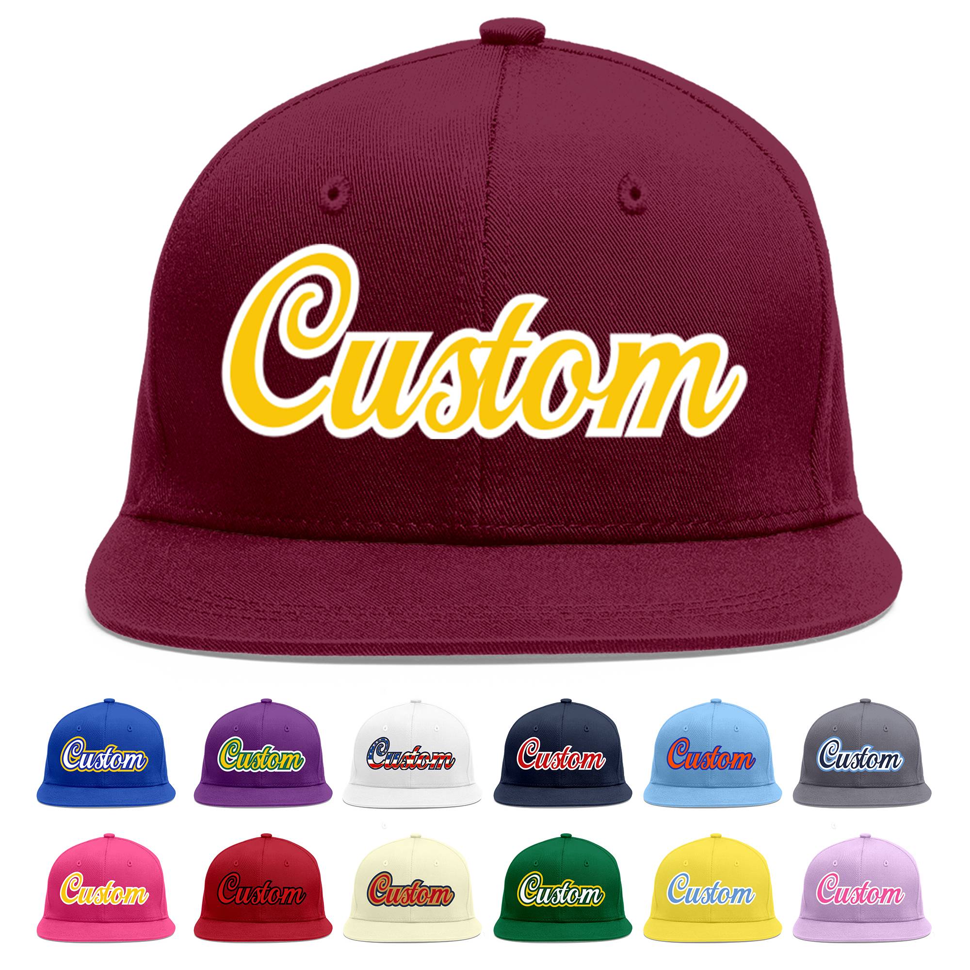 Casquette de baseball personnalisée Crimson Gold-White Flat Eaves Sport