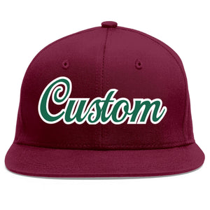 Custom Crimson Kelly Green-White Flat Eaves Sport Baseball Cap