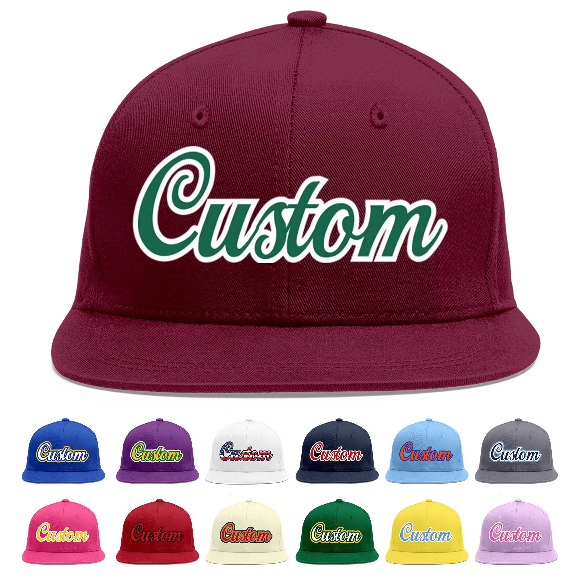 Custom Crimson Kelly Green-White Flat Eaves Sport Baseball Cap