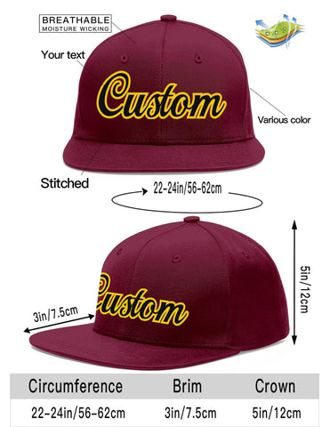 Custom Crimson Black-Gold Flat Eaves Sport Baseball Cap