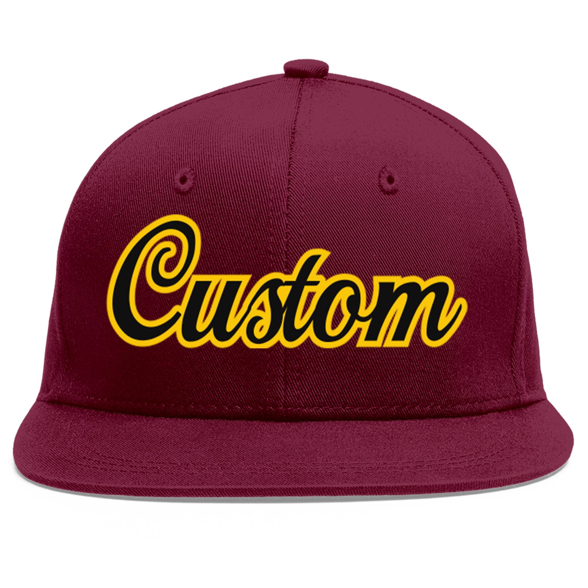 Casquette de baseball personnalisée Crimson Black-Gold Flat Eaves Sport