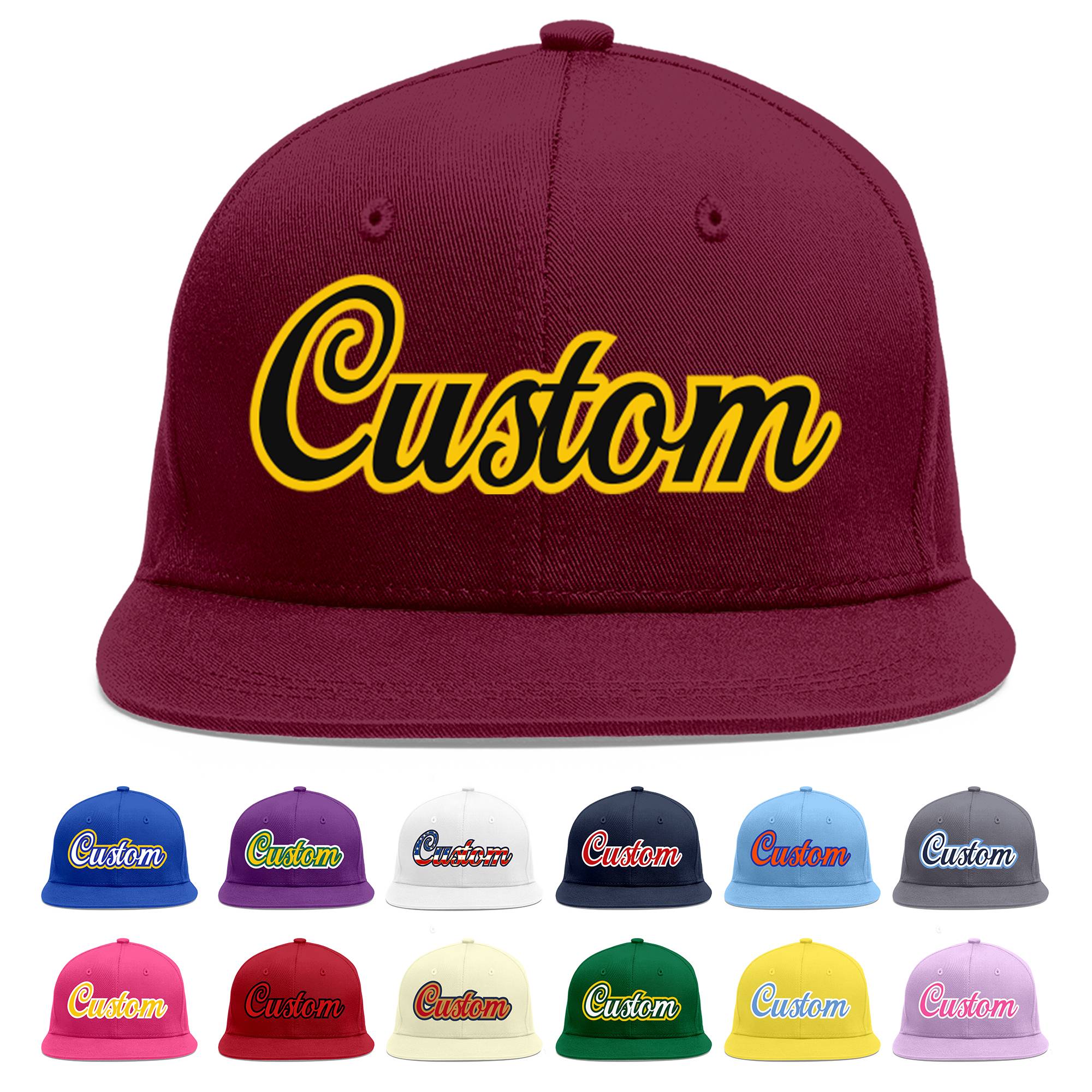 Casquette de baseball personnalisée Crimson Black-Gold Flat Eaves Sport