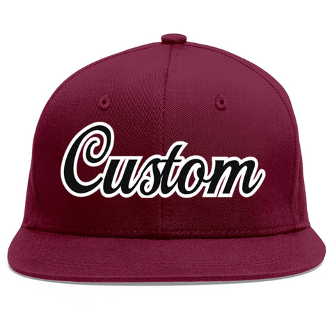 Custom Crimson Black-White Flat Eaves Sport Baseball Cap