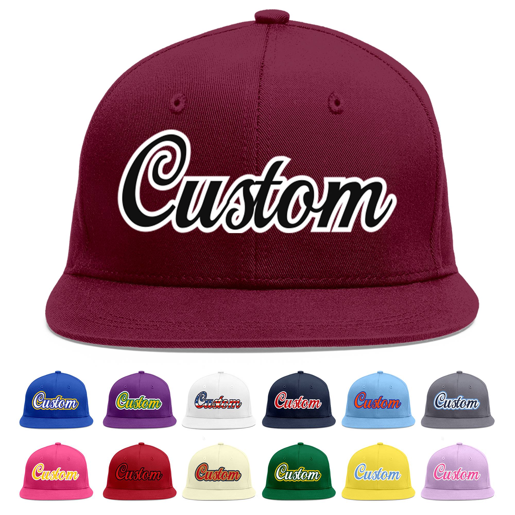 Casquette de baseball personnalisée Crimson Noir-Blanc Flat Eaves Sport