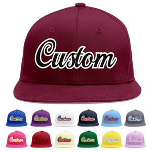 Custom Crimson Black-White Flat Eaves Sport Baseball Cap