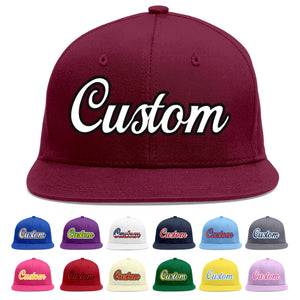 Custom Crimson White-Black Flat Eaves Sport Baseball Cap