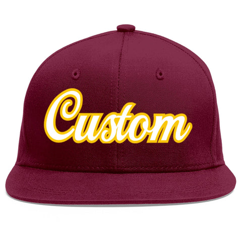 Custom Crimson White-Gold Flat Eaves Sport Baseball Cap