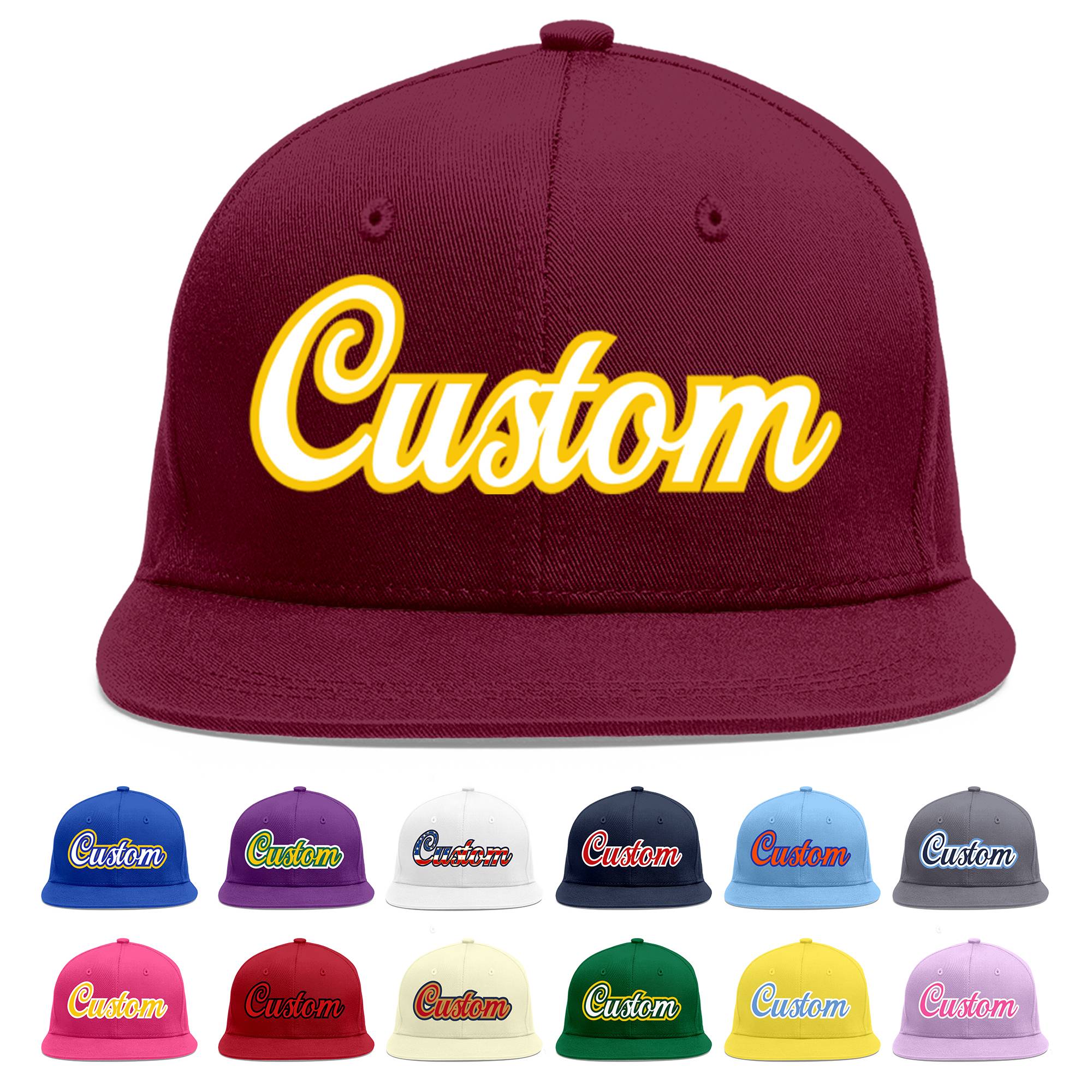 Custom Crimson White-Gold Flat Eaves Sport Baseball Cap