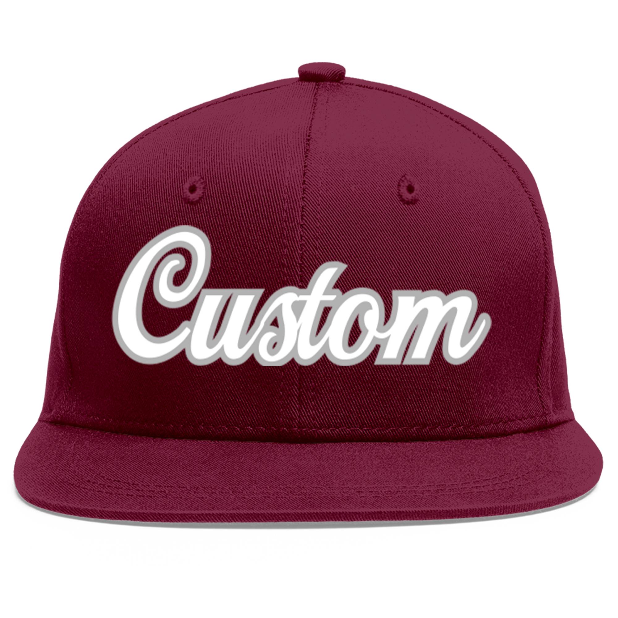 Custom Crimson White-Gray Flat Eaves Sport Baseball Cap