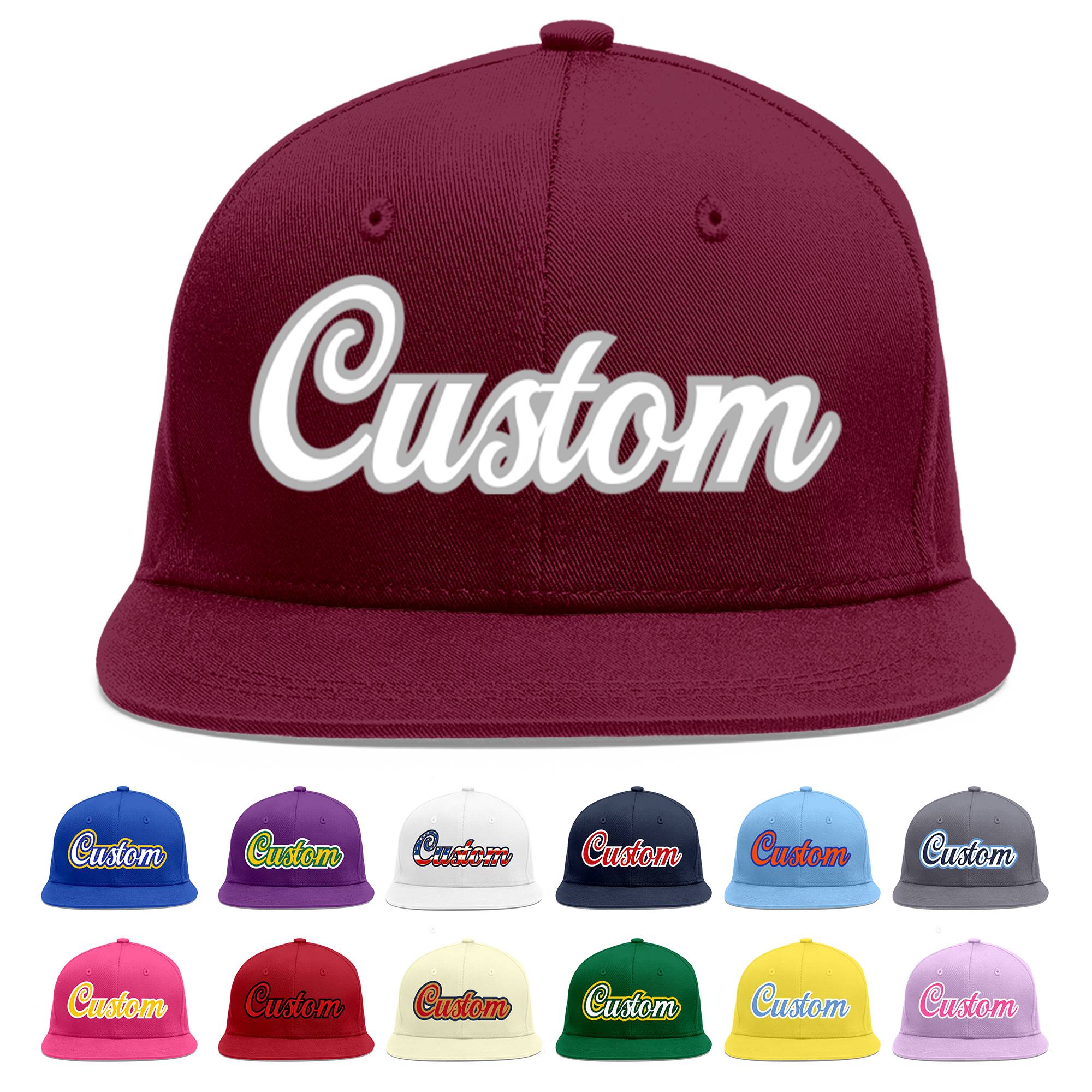 Custom Crimson White-Gray Flat Eaves Sport Baseball Cap