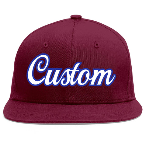 Custom Crimson White-Royal Flat Eaves Sport Baseball Cap