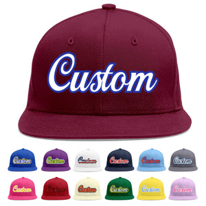 Custom Crimson White-Royal Flat Eaves Sport Baseball Cap