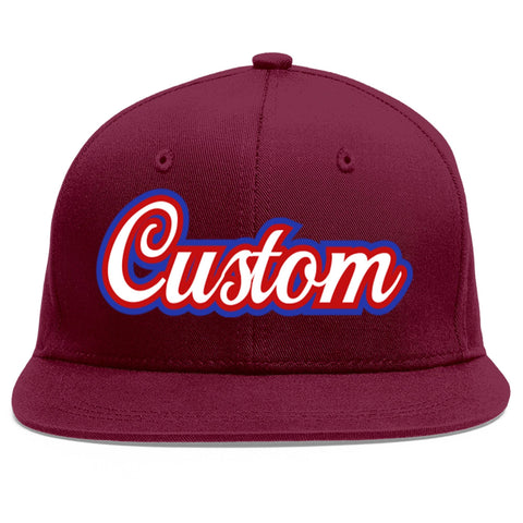 Custom Crimson White-Red Flat Eaves Sport Baseball Cap