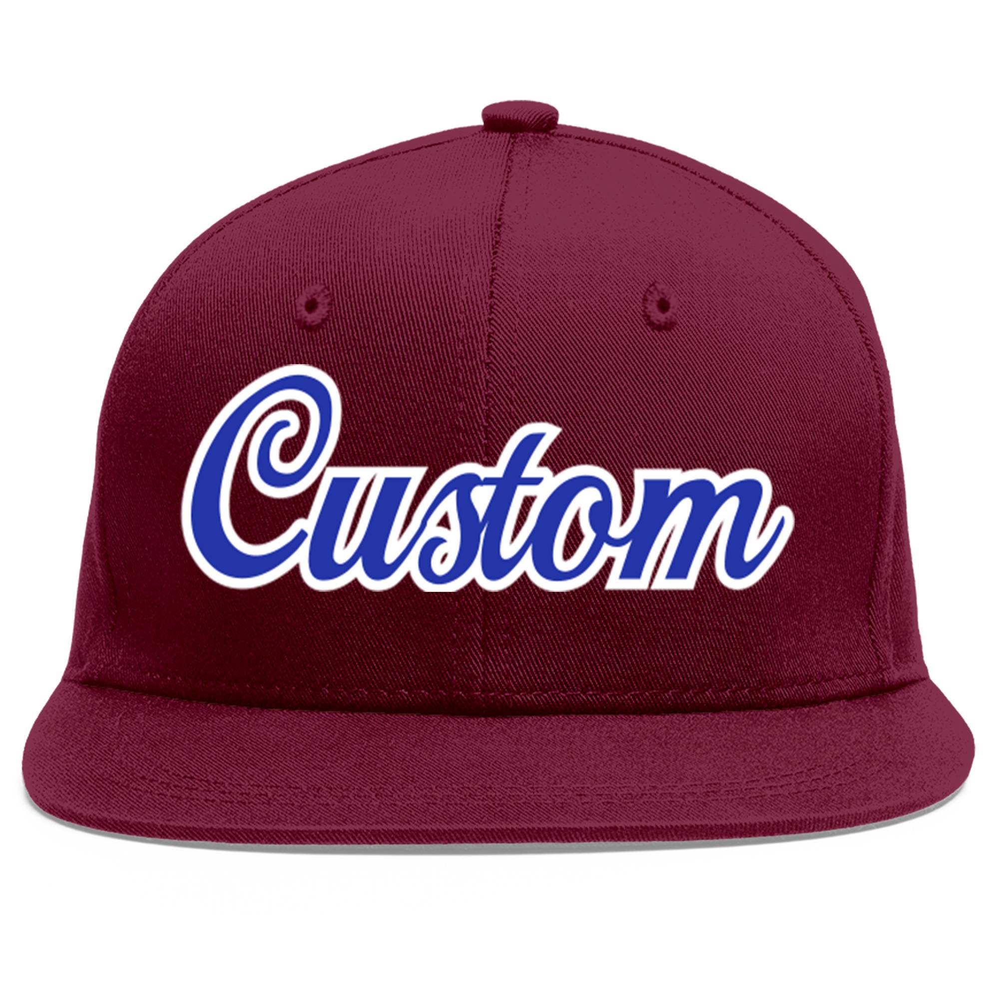 Custom Crimson Royal-White Flat Eaves Sport Baseball Cap