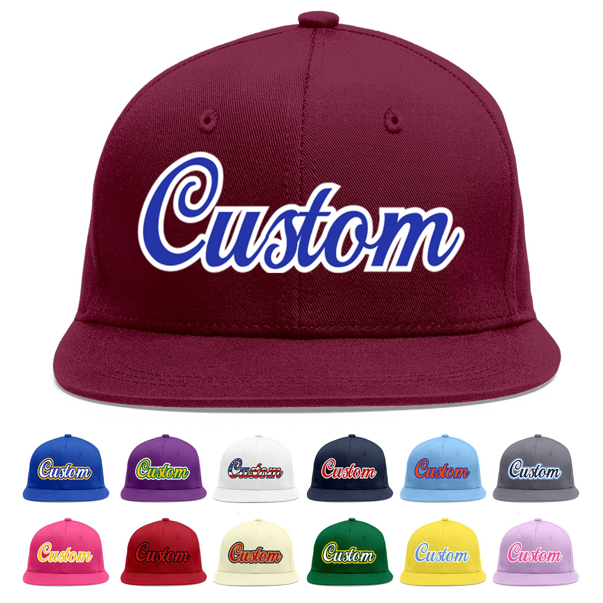 Custom Crimson Royal-White Flat Eaves Sport Baseball Cap