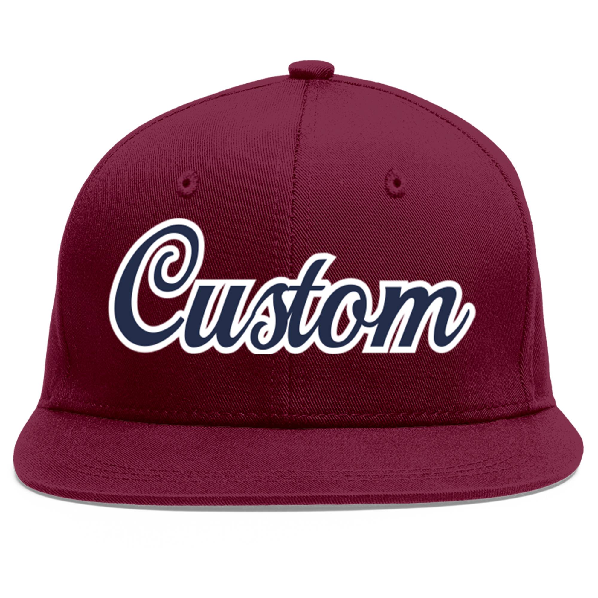 Casquette de baseball sport personnalisée Crimson Navy-White Flat Eaves