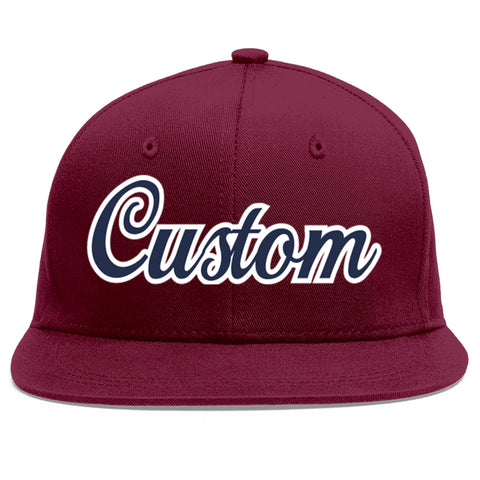 Custom Crimson Navy-White Flat Eaves Sport Baseball Cap