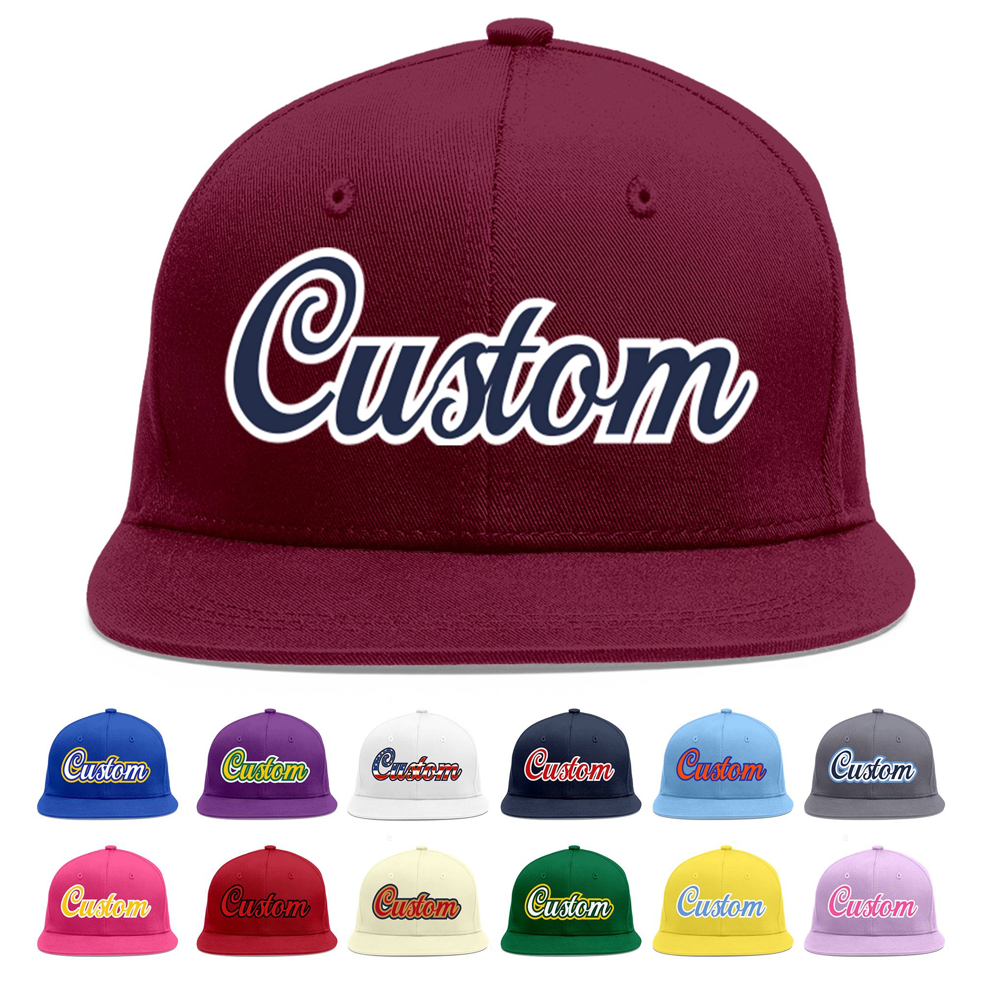 Casquette de baseball sport personnalisée Crimson Navy-White Flat Eaves