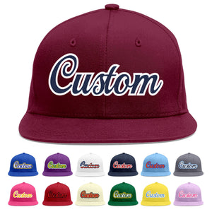 Custom Crimson Navy-White Flat Eaves Sport Baseball Cap