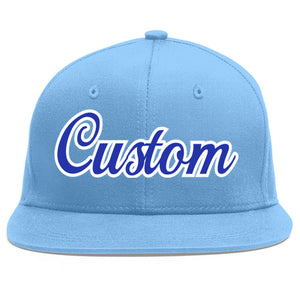 Custom Light Blue Royal-White Flat Eaves Sport Baseball Cap