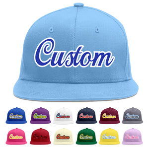 Custom Light Blue Royal-White Flat Eaves Sport Baseball Cap