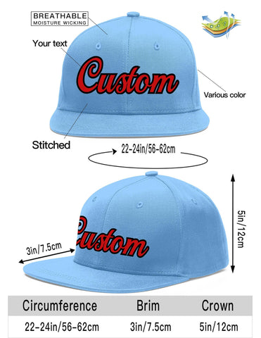 Custom Light Blue Red-Black Flat Eaves Sport Baseball Cap