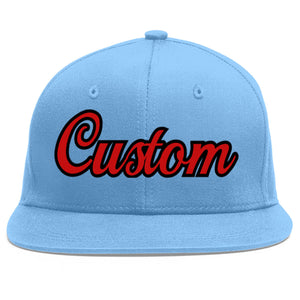 Custom Light Blue Red-Black Flat Eaves Sport Baseball Cap